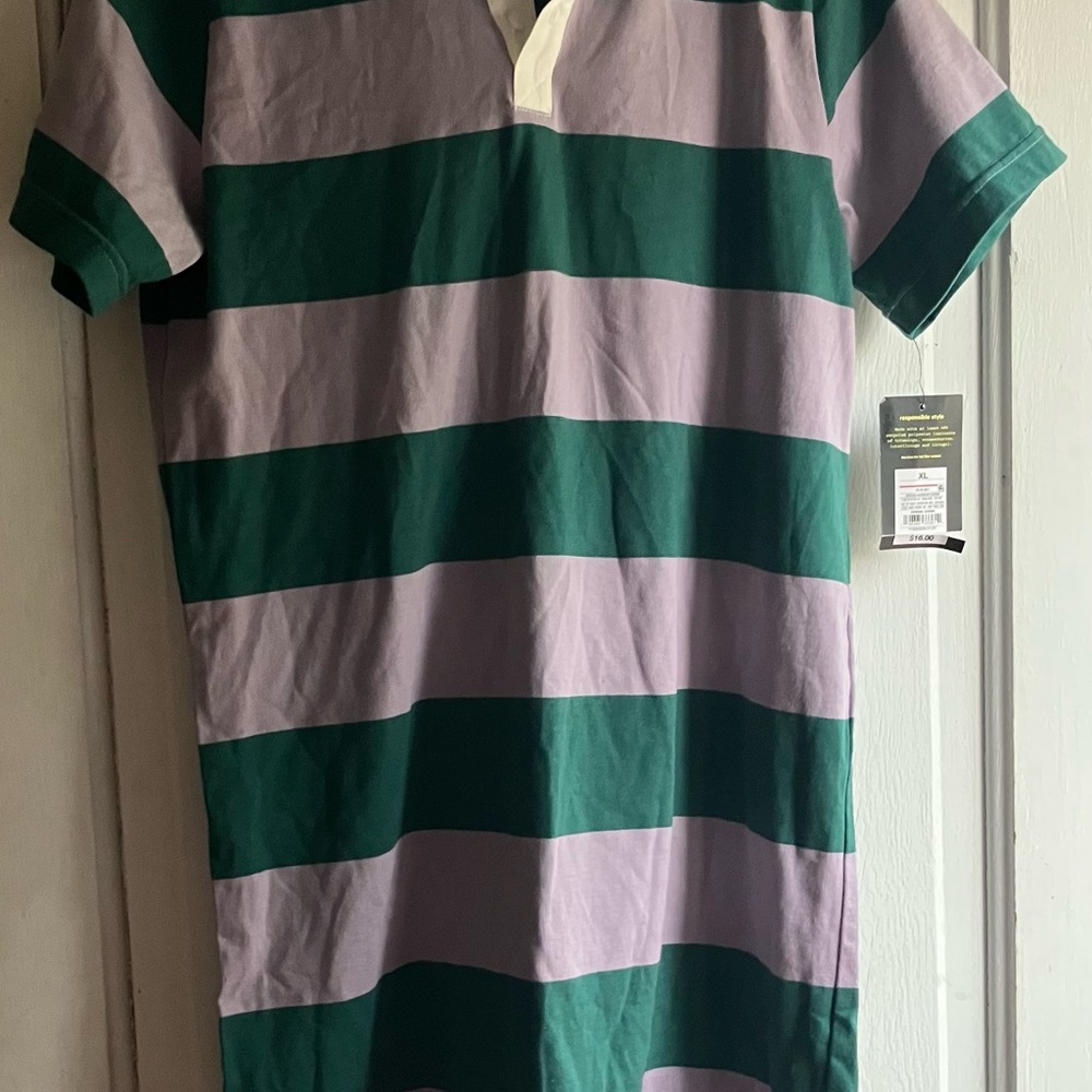 Women’s Responsible Style Green And Light Purple PullOver Dress W/ White Collar